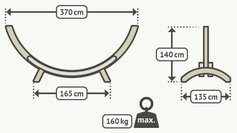 Hängematten-Gestell "Elipso Double", Länge 370 cm, Lärchen-Holz imprägniert