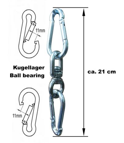 Drehwirbel mit Kugellager + 2 Kabi, Edelstahl, bis 140 kg